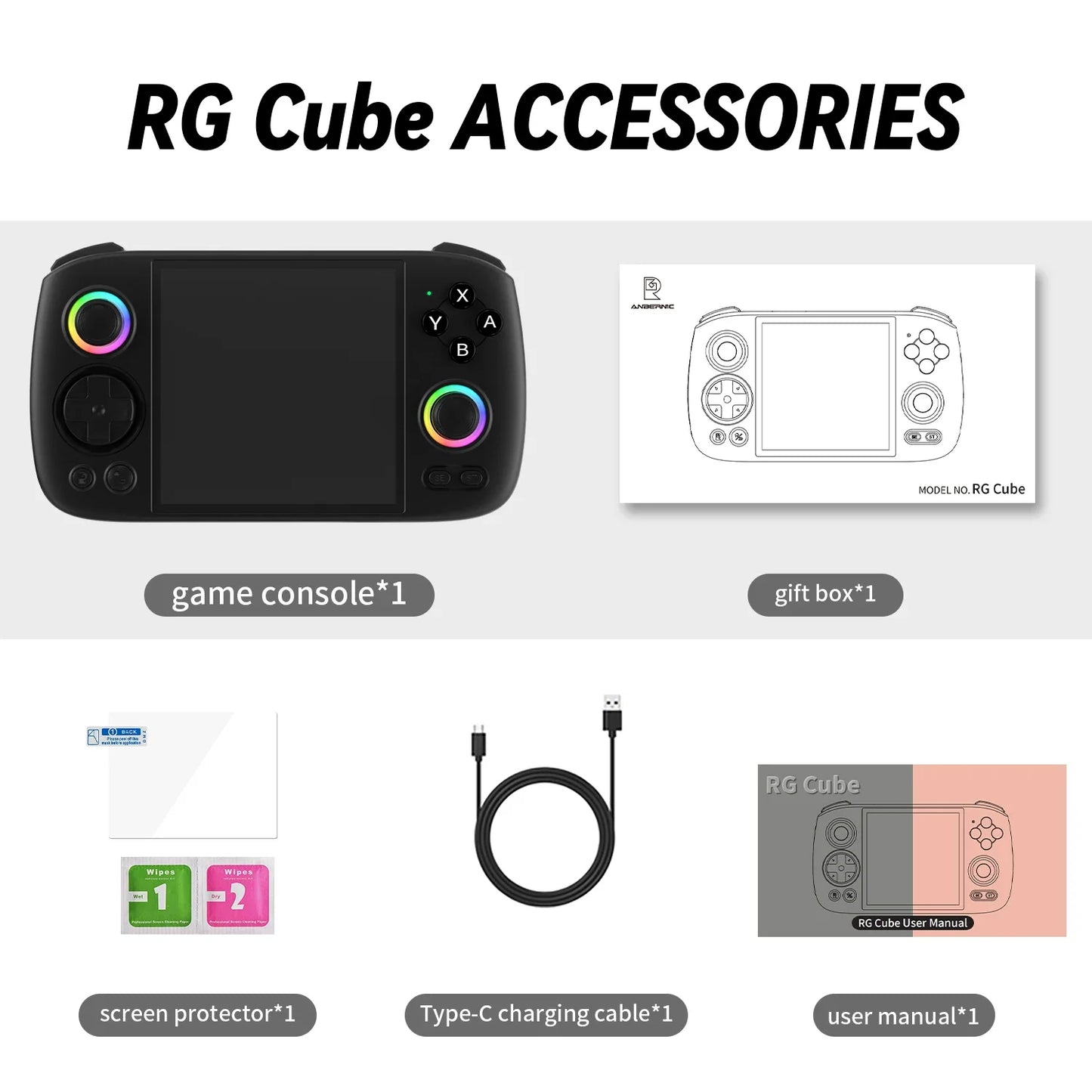 RG Cube Handheld Game Console 3.95'' IPS Touch Screen Android13 RGB Lighting Effect RGCUBE Streaming Retro Video Player