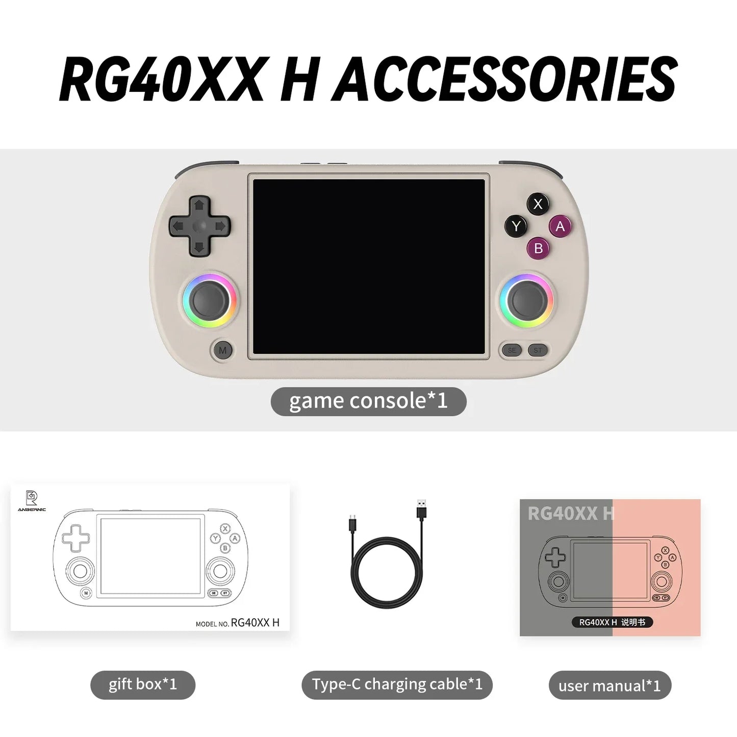 RG40XX H Handheld Game Console 4'' Screen Linux System Joystick RGB Lighting Effect RG40XXH Video Player Smartpro Gifts