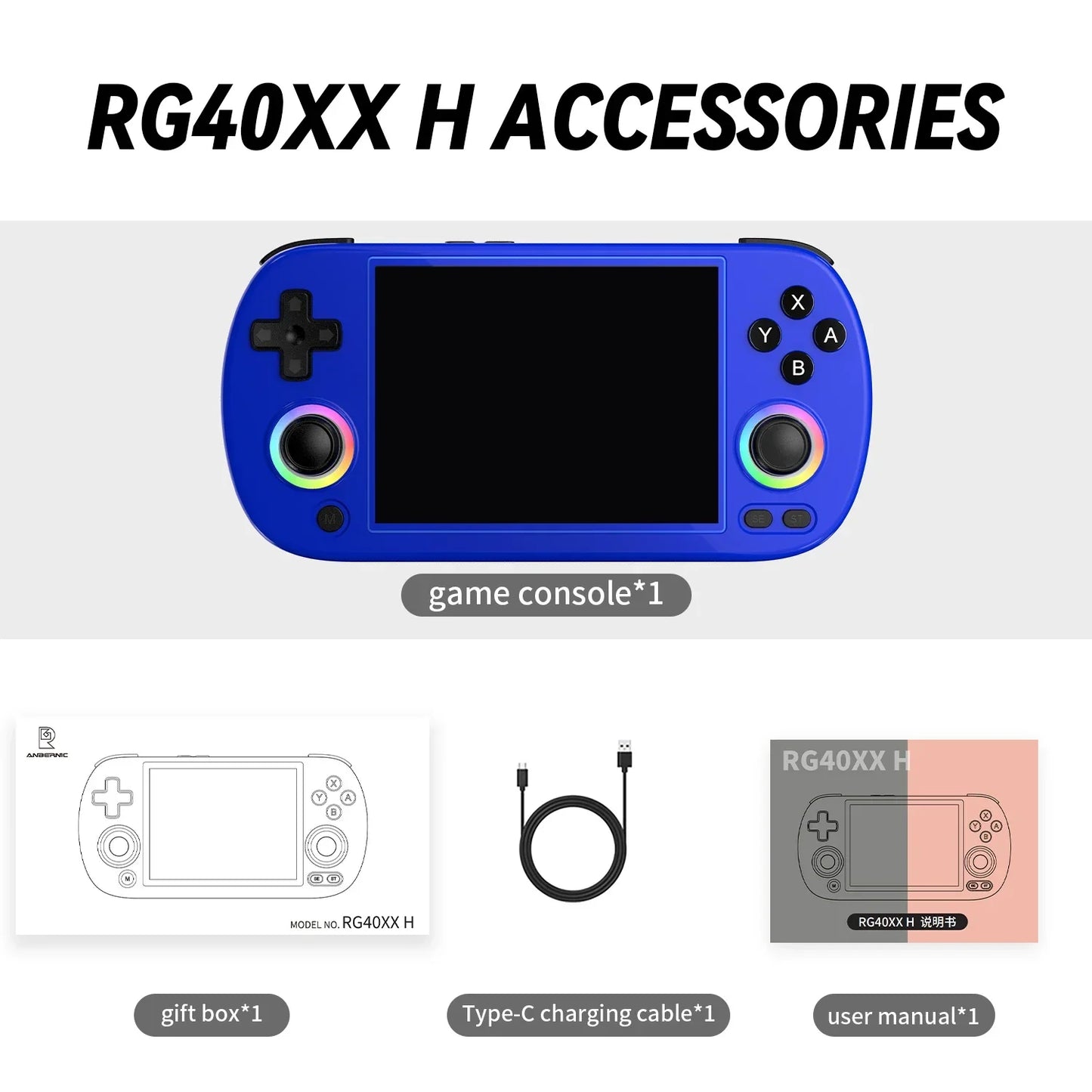 RG40XX H Handheld Game Console 4'' Screen Linux System Joystick RGB Lighting Effect RG40XXH Video Player Smartpro Gifts