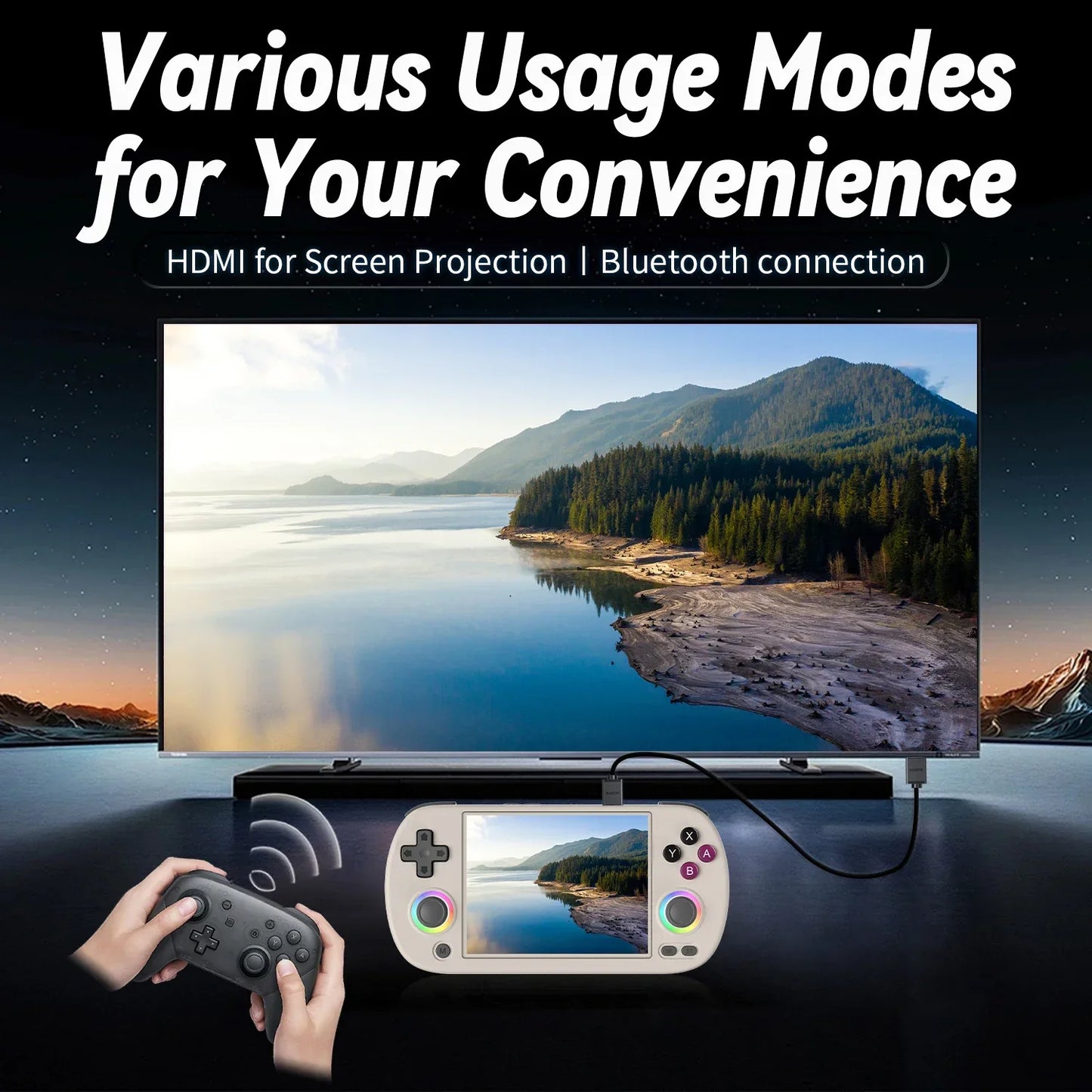 RG40XX H Handheld Game Console 4'' Screen Linux System Joystick RGB Lighting Effect RG40XXH Video Player Smartpro Gifts