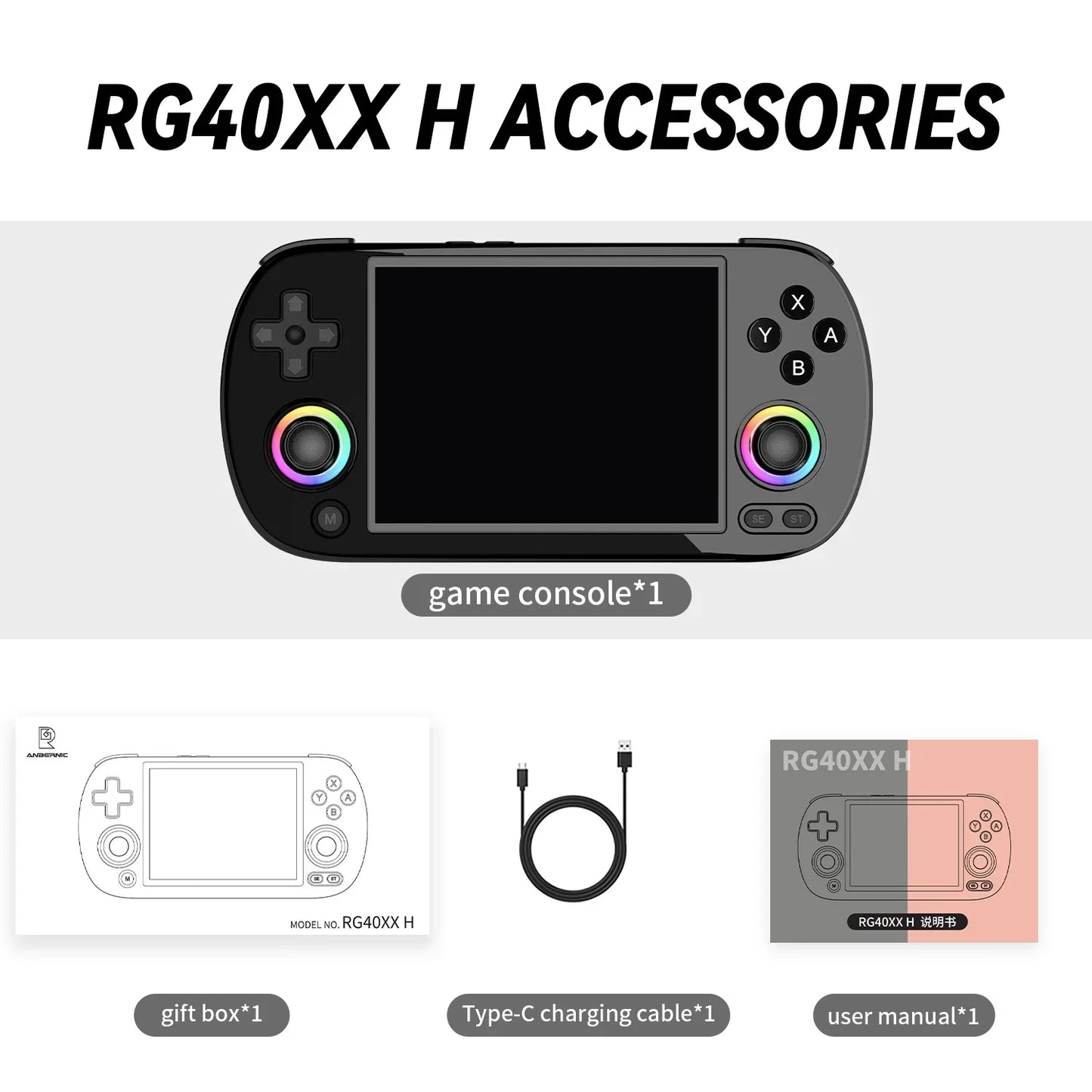 RG40XX H Handheld Game Console 4'' Screen Linux System Joystick RGB Lighting Effect RG40XXH Video Player Smartpro Gifts