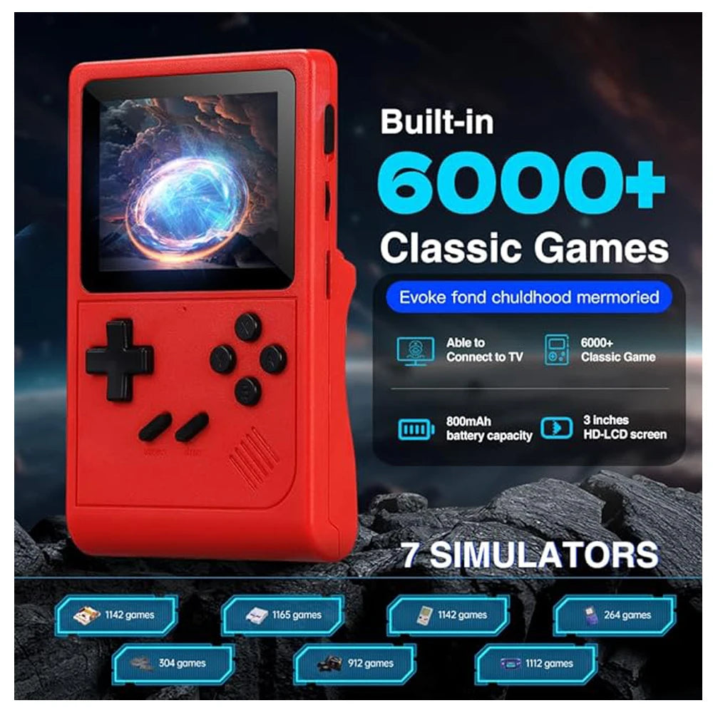 GB300 Portable Handheld Game Player 3.0 inch Screen TV Video Game Console AV Output Retro Game Console Built-in 8G 6000+ Games